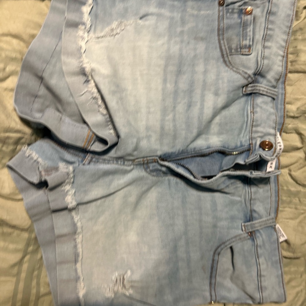 Light Blue Distressed Denim Shorts